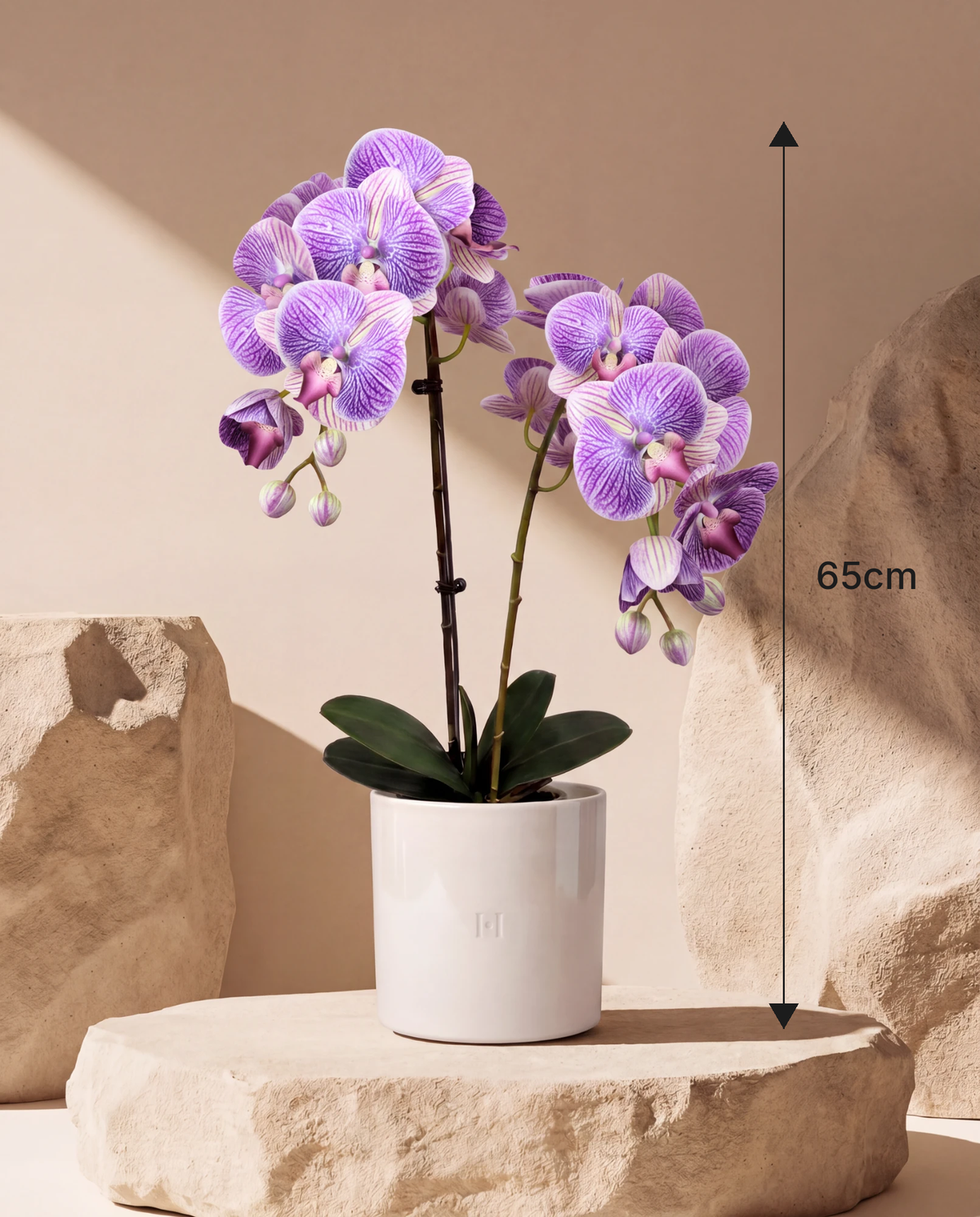 Künstliche violette Orchidee Real-Touch von HOPER, Höhe 65 cm mit Übertopf #Taille_65 cm