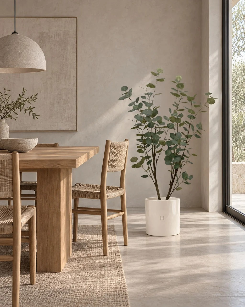 Eucalyptus artificiel HOPER dans une salle a manger, lifestyle HOPER #Taille_130cm