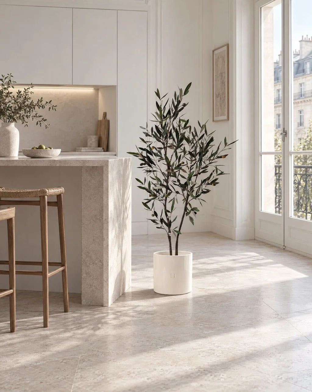 Olivier artificiel HOPER dans une cuisine ouverte, lifestyle HOPER #Taille_120cm